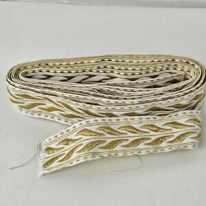 Vintage white ribbon metallic gold embroidery 1.5 x 4 yards